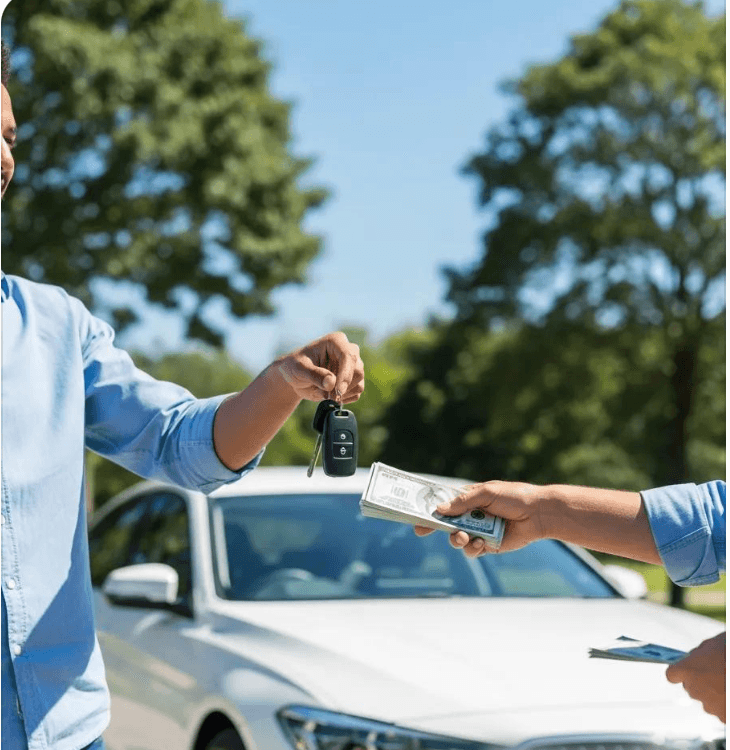 Person exchanging car keys and cash